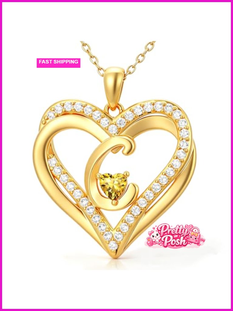 Heart Initial Pendant Necklace With Birthstone, 14k Gold-Plated, Gift Box